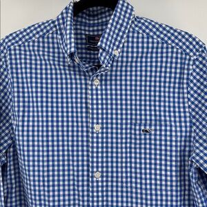 Vineyard Vines Blue & White Gingham Classic Fit Trucker Men's Shirt Size Small